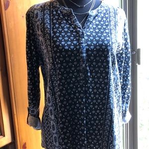 Style & Co Navy and White Henley Top